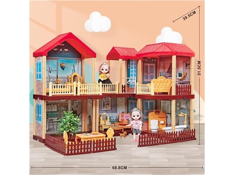 Self-installed villa house + 6-inch Barbie 2 family toys