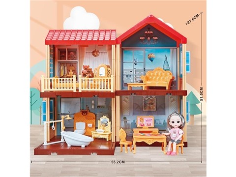 Self-installed villa house + 6-inch Barbie 1 family toy