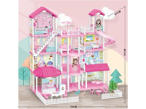 Self-installed villa house with lights + 6-inch Barbie 2 home-mounted toys
