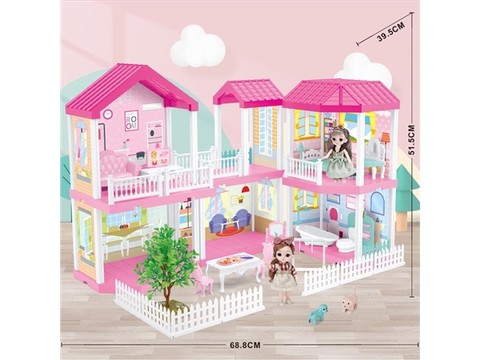 Self-installed villa house + 6-inch Barbie 2 family toys