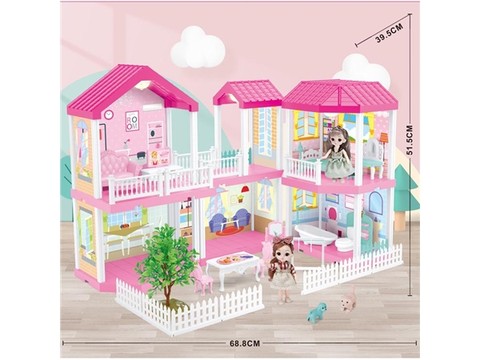 Self-installed villa house with lights + 6-inch Barbie 2 home-mounted toys