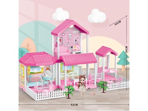 Self-installed villa house with lights + 6-inch Barbie 1 toy from house to house