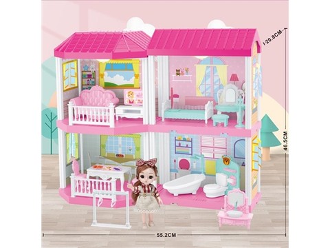 Self-installed villa house with lights + 6-inch Barbie 1 toy from house to house