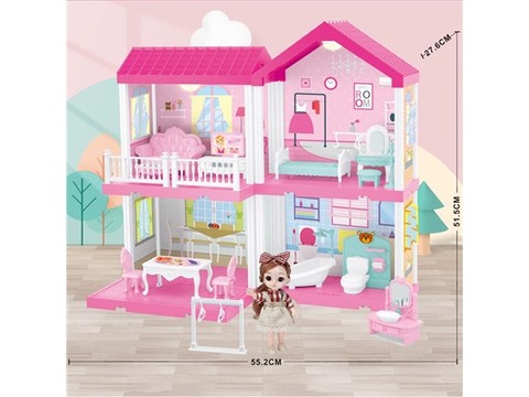 Self-installed villa house with lights + 6-inch Barbie 1 toy from house to house