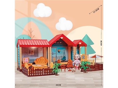 Self-installed villa house with lights + 6-inch Barbie 1 toy from house to house