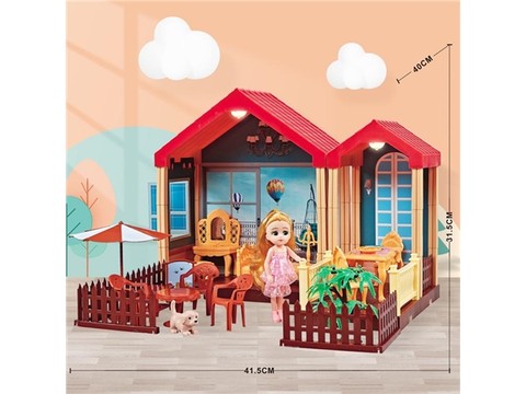 Self-installed villa house with lights + 5-inch Barbie 1 toy from house to house