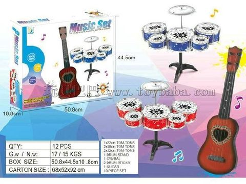 Two-in-one jazz drum guitar combination, blue and red