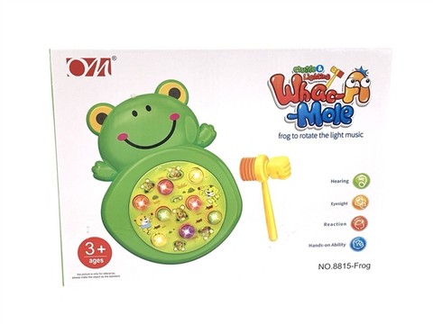 Frog lights, music, rotating electric toys, whacking a mole