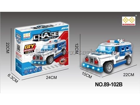 Electric universal (sliding) two functions DIY building blocks assembled police car with lights English song