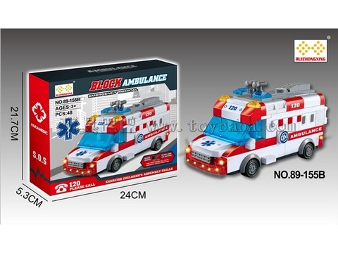 Electric universal (sliding) two functions DIY building blocks assembled ambulance with lights English song
