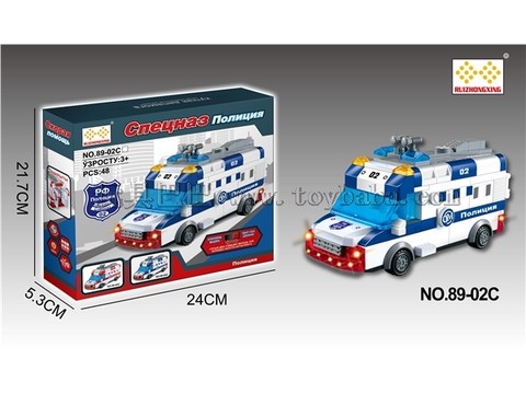 Electric universal (sliding) two functions DIY building blocks assembled police car with lights English song