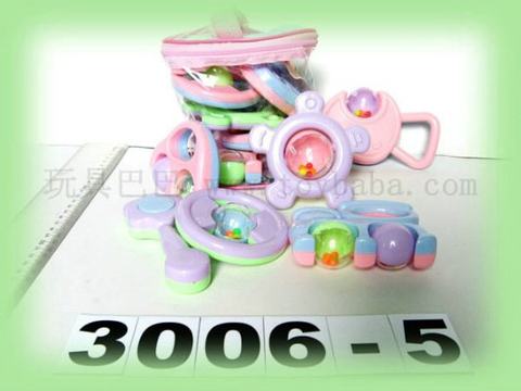 6 zippered PVC bags baby rattles