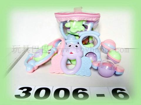 6 zippered PVC bags baby rattles