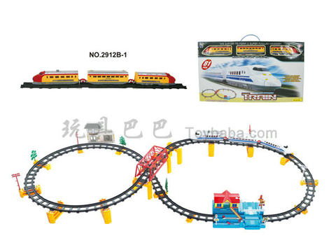 Music electric three-dimensional rail train with overpass. The big station. Building (with lights, 82PCS)