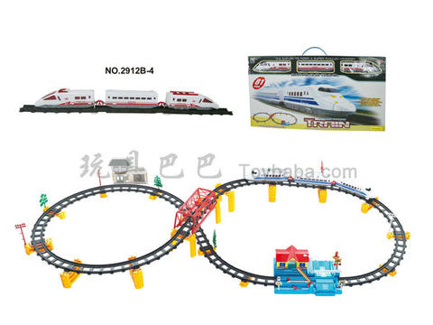Music electric three-dimensional rail train with overpass. The big station. Building (with lights, 82PCS)