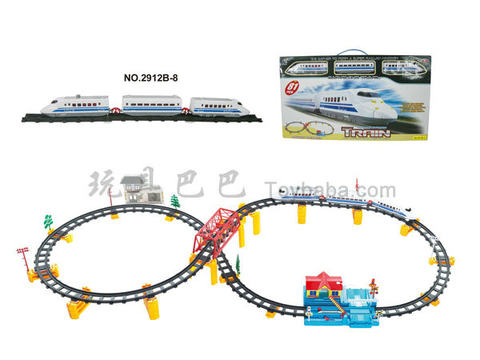 Music electric three-dimensional rail train with overpass. The big station. Building (82PCS)