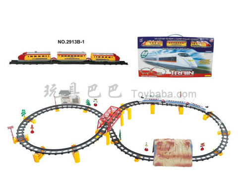 Electric three-dimensional rail train with flyover. Cave。 Building (with lights, 89PCS)