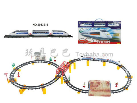 Electric three-dimensional rail train with flyover. Cave。 Building (89PCS)