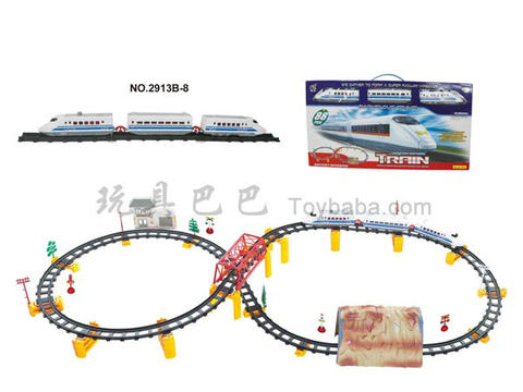 Electric three-dimensional rail train with flyover. Cave。 Building (89PCS)