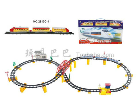 Electric three-dimensional rail train with flyover. Aisle station. Building (with lights, 84PCS)
