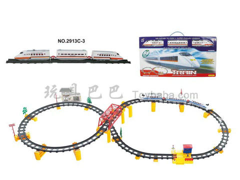 Electric three-dimensional rail train with flyover. Aisle station. Building (84PCS)