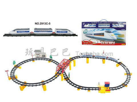Electric three-dimensional rail train with flyover. Aisle station. Building (84PCS)