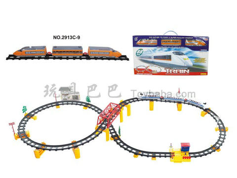 Electric three-dimensional rail train with flyover. Aisle station. Building (84PCS)