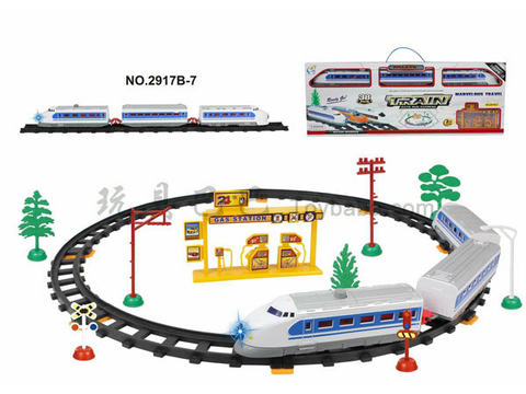 Electric rail train with gas station (38PCS, with lights)