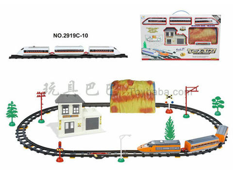Electric rail trains with waiting buildings and caves (48PCS)