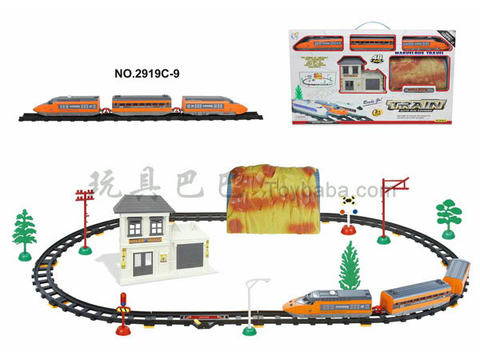 Electric rail trains with waiting buildings and caves (48PCS)