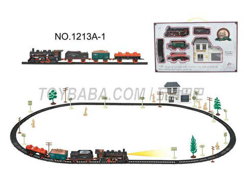 Electric classical rail train waiting building (49PCS, with lights)
