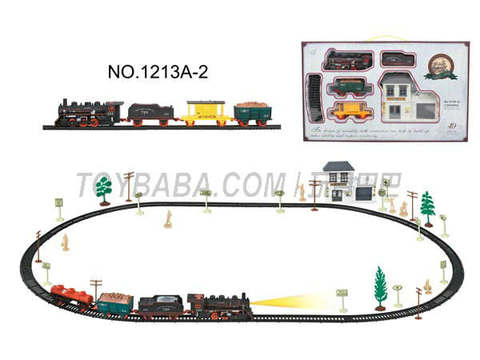 Electric classical rail train waiting building (49PCS, with lights)