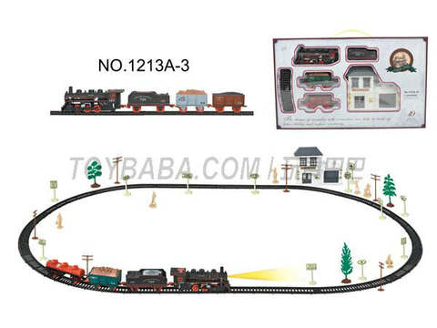 Electric classical rail train waiting building (49PCS, with lights)