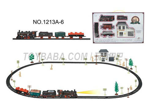 Electric classical rail train waiting building (49PCS, with lights)