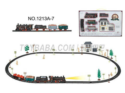Electric classical rail train waiting building (49PCS, with lights)