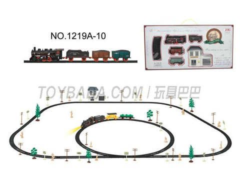 Electric classical rail train waiting building (106PCS, with lights)
