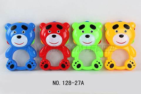 Hand-made cartoon tambourine bear and plastic film
