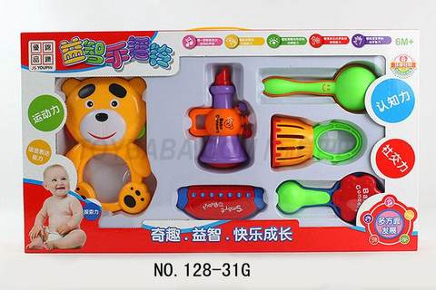 Six-piece set of rattle combination, bear and plastic sheet