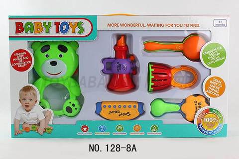 Six-piece set of rattle combination, bear and plastic sheet