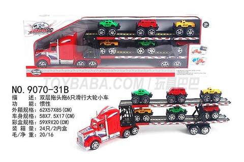 Double-layer tractor pulls 6 sliding trolleys with large wheels