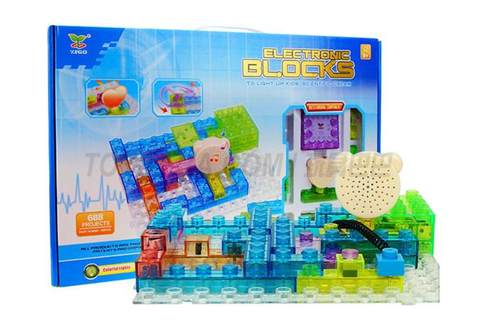688 65PCS electric energy building block 1, light-controlled space war sound 2, big mosquito sound 3, electronic metronome 4, touch variable treble 5, burglar alarm