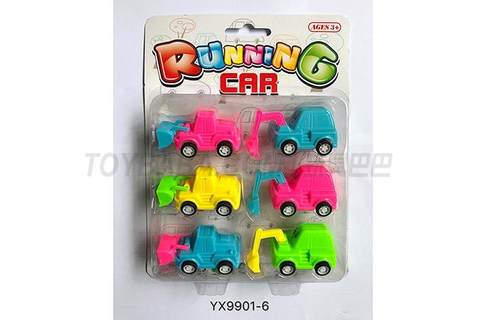 6 solid color digging and bulldozing vehicles
