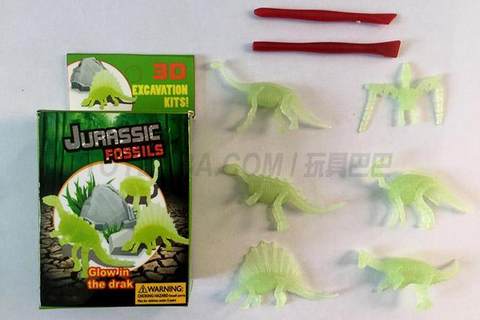 Archaeological excavation of 6 luminous dinosaurs (plaster)