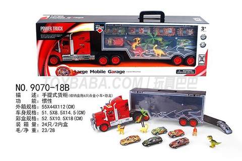 Portable container truck (storage box hauling 6 alloy cars + dinosaur)