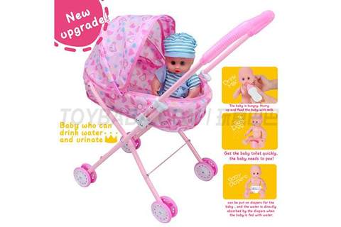 12 dolls + baby sunshade trolley (baby drink water pee, with bottle, toilet and diaper) upgrade