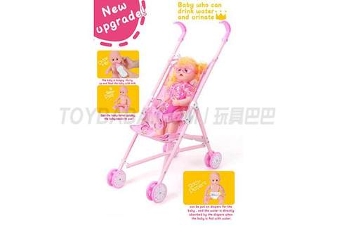 Baby stroller + 12 dolls (baby drink water pee, with bottle, toilet and diaper) upgrade