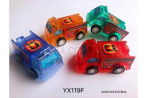 Labeled transparent pullback fire truck