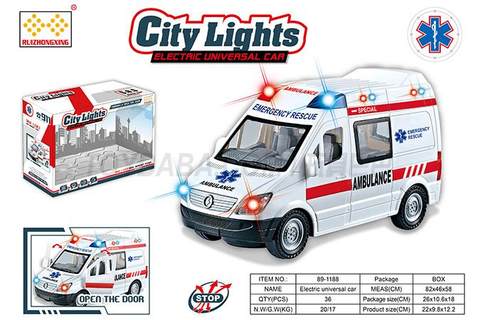 Children's toy car series simulation electric universal (sliding) two-function ambulance with light and music