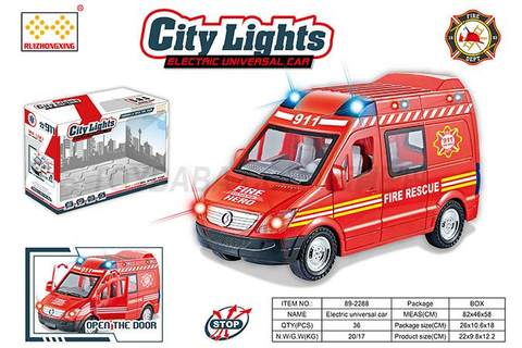 Children's toy vehicle series simulation electric universal (sliding) two-function fire truck with light and music