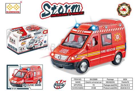 Children's toy vehicle series simulation electric universal (sliding) two-function fire truck with light and music